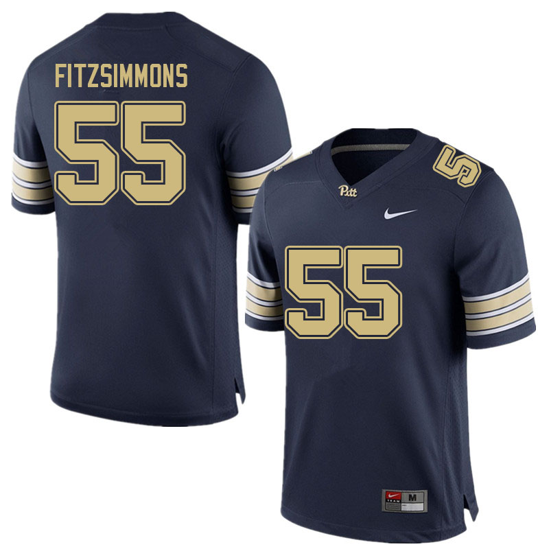 Men #55 Sean FitzSimmons Pitt Panthers College Football Jerseys Sale-Navy